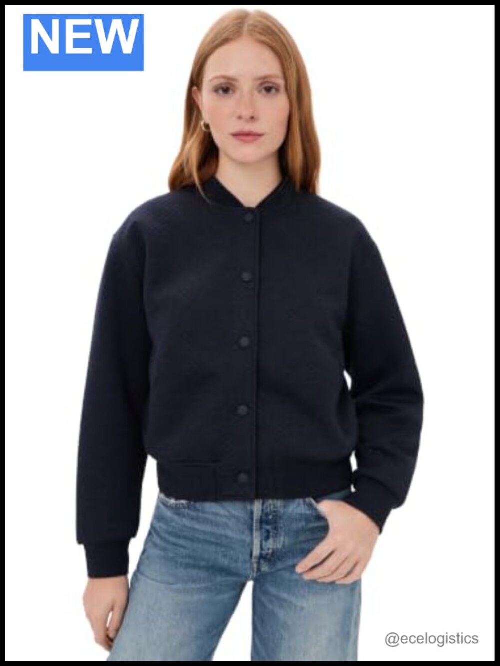 Quilted Bomber Jacket Mid-Weight Stretch Jersey Button Placket